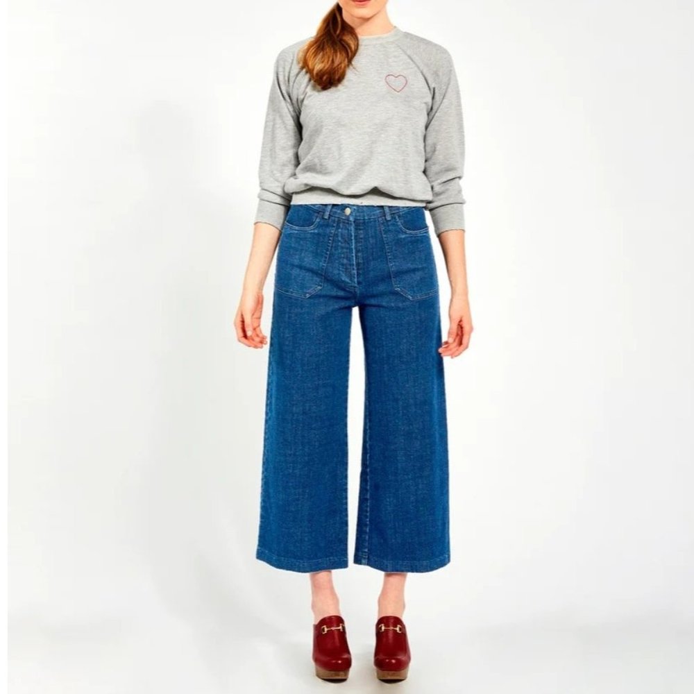 Loup Simone Denim Blue Jeans Wide Leg High Rise Button Fly Womens Small